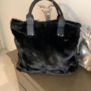 Black faux mink tote